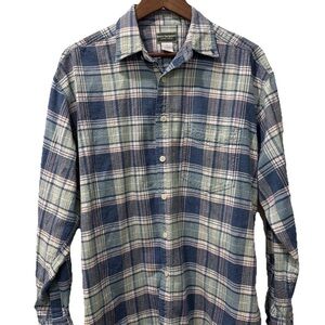 Basic Equipment Clothing Company Blue and Cream Plaid Men's Shirt 100% cotton